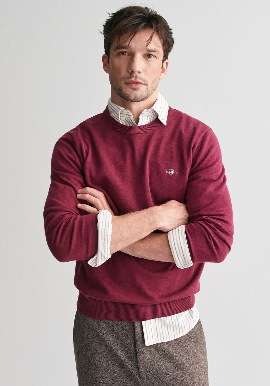 Gant Classic Cotton Crew Neck Sweater, Wine Red