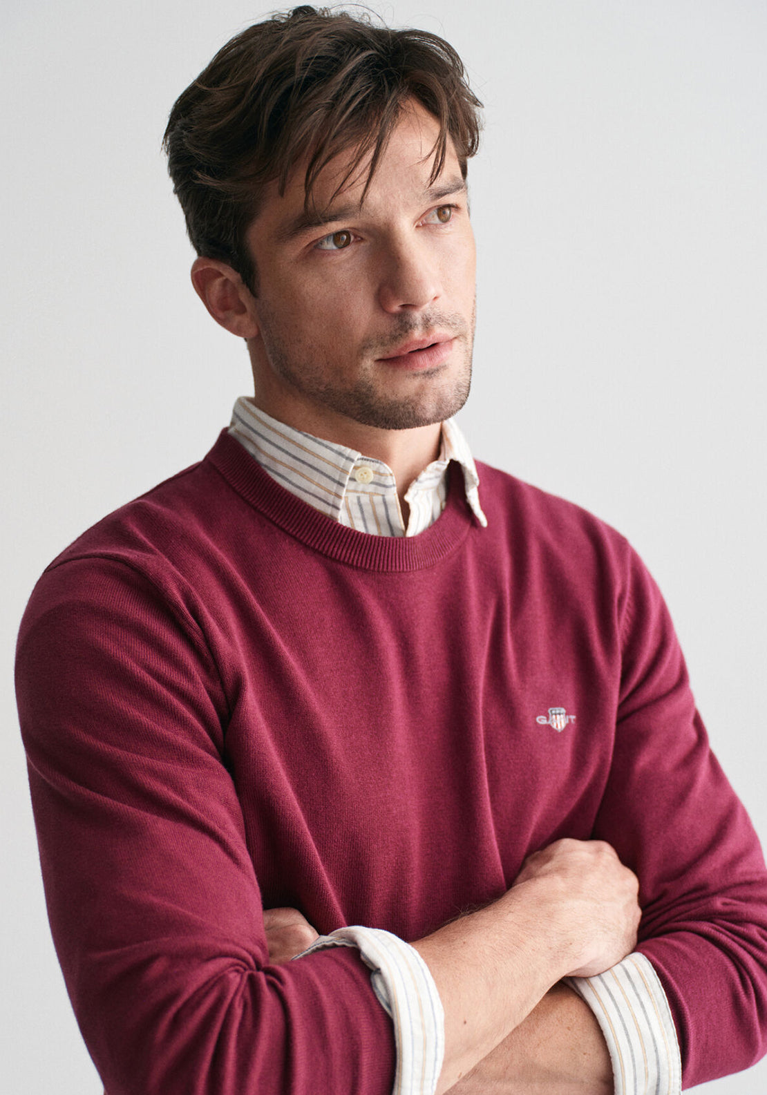 Gant Classic Cotton Crew Neck Sweater, Wine Red