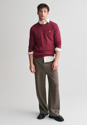 Gant Classic Cotton Crew Neck Sweater, Wine Red