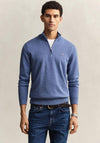 Gant Classic Cotton Half Zip Sweater, Denim Blue Melange