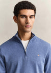Gant Classic Cotton Half Zip Sweater, Denim Blue Melange