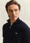 Gant Classic Cotton Half Zip Sweater, Navy