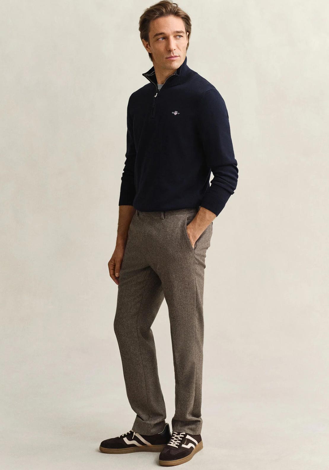 Gant Classic Cotton Half Zip Sweater, Navy