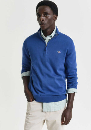 Gant Classic Cotton Half Zip Sweater, Rich Blue