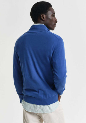 Gant Classic Cotton Half Zip Sweater, Rich Blue