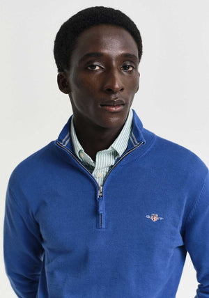 Gant Classic Cotton Half Zip Sweater, Rich Blue