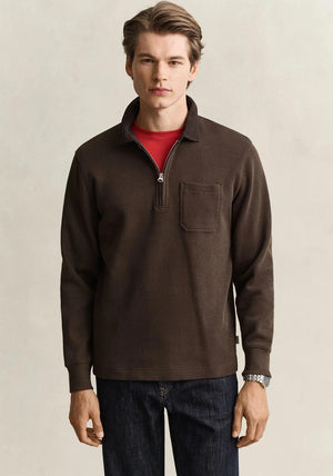 Gant Cord Collar Half Zip Rugby Shirt, Brown