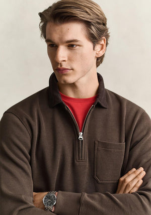Gant Cord Collar Half Zip Rugby Shirt, Brown