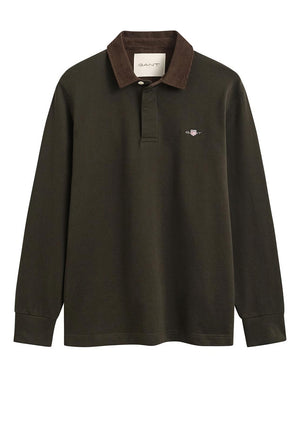 Gant Cord Collar Heavy Rugby Shirt, Dark Moss Green