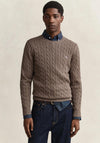 Gant Cotton Cable Crew Neck Sweater, Faded Taupe