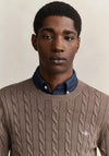 Gant Cotton Cable Crew Neck Sweater, Faded Taupe