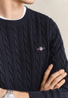 Gant Cotton Cable Crew Neck Sweater, Evening Blue
