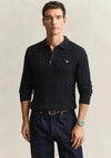 Gant Cotton Cable Knit Polo Sweater, Navy