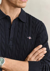Gant Cotton Cable Knit Polo Sweater, Navy