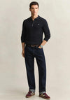 Gant Cotton Cable Knit Polo Sweater, Navy