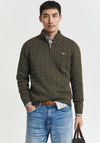 Gant Cotton Cable Knit Half Zip Sweater, Khaki Green Melange