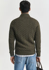 Gant Cotton Cable Knit Half Zip Sweater, Khaki Green Melange