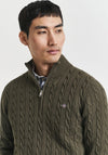 Gant Cotton Cable Knit Half Zip Sweater, Khaki Green Melange