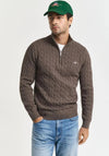 Gant Cotton Cable Knit Half Zip Sweater, Stone Melange