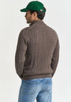 Gant Cotton Cable Knit Half Zip Sweater, Stone Melange