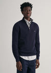 Gant Cotton Pique Half Zip Sweater, Evening Blue