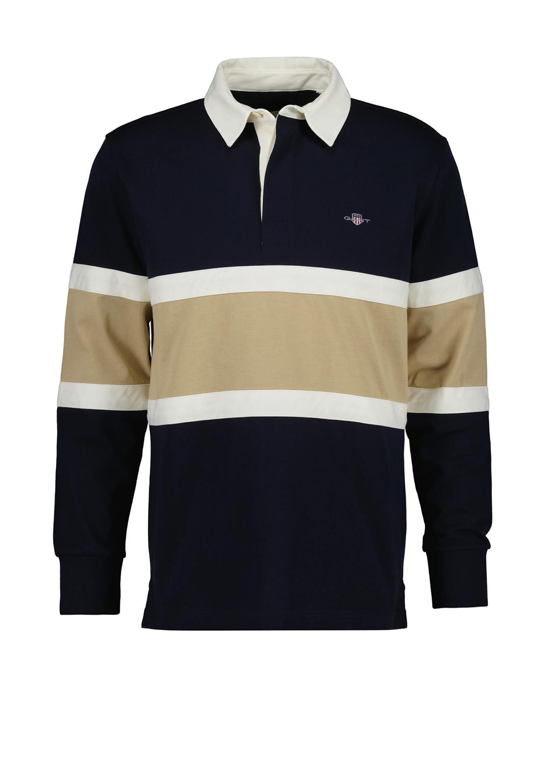 Gant Cut & Sewn Rugger Polo Shirt, Navy & Beige