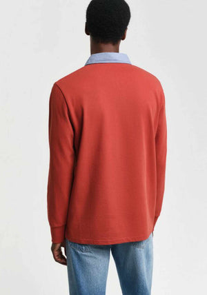 Gant Chambray Heavy Rugger Polo Shirt, Iron Red