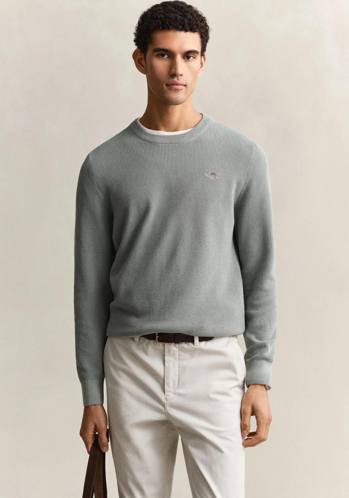 Gant Micro Textured Cotton Sweater, Duck Egg Blue
