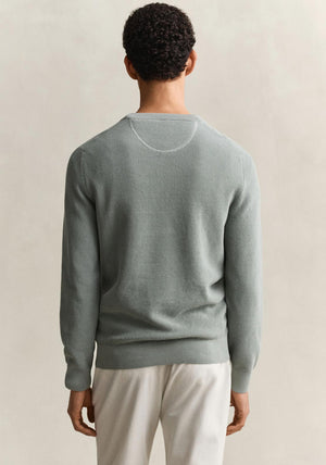 Gant Micro Textured Cotton Sweater, Duck Egg Blue
