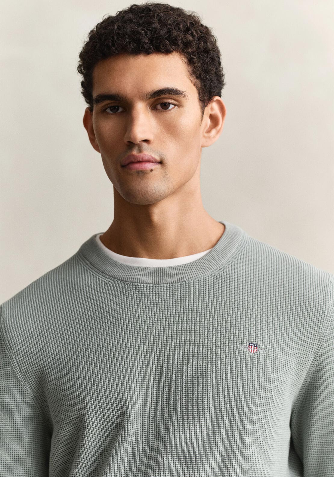 Gant Micro Textured Cotton Sweater, Duck Egg Blue