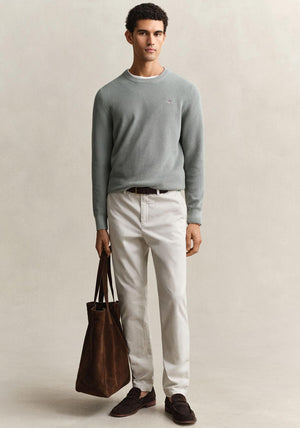 Gant Micro Textured Cotton Sweater, Duck Egg Blue