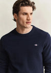 Gant Micro Textured Cotton Sweater, Navy