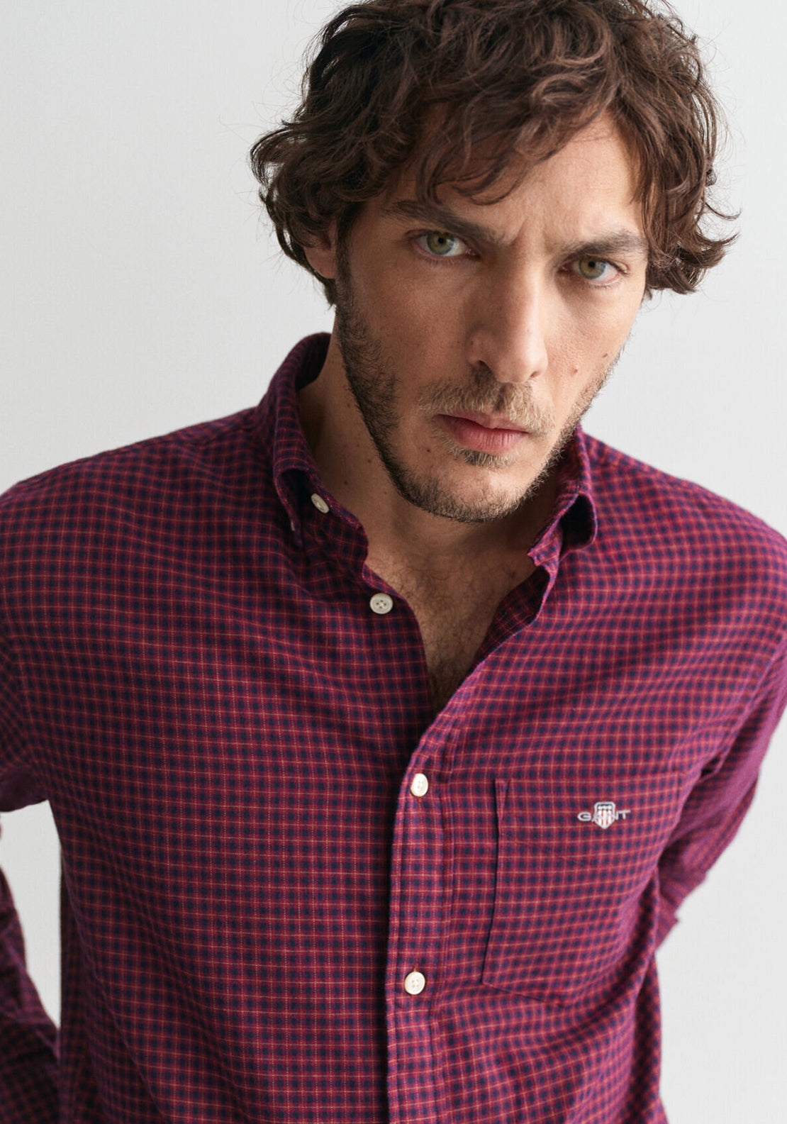 Gant Microcheck Flannel Shirt, Wine Red