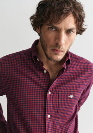 Gant Microcheck Flannel Shirt, Wine Red