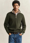 Gant Sacker Rib Half Zip Sweatshirt, Dark Moss Green
