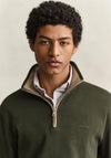 Gant Sacker Rib Half Zip Sweatshirt, Dark Moss Green