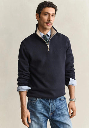 Gant Sacker Rib Half Zip Sweatshirt, Navy