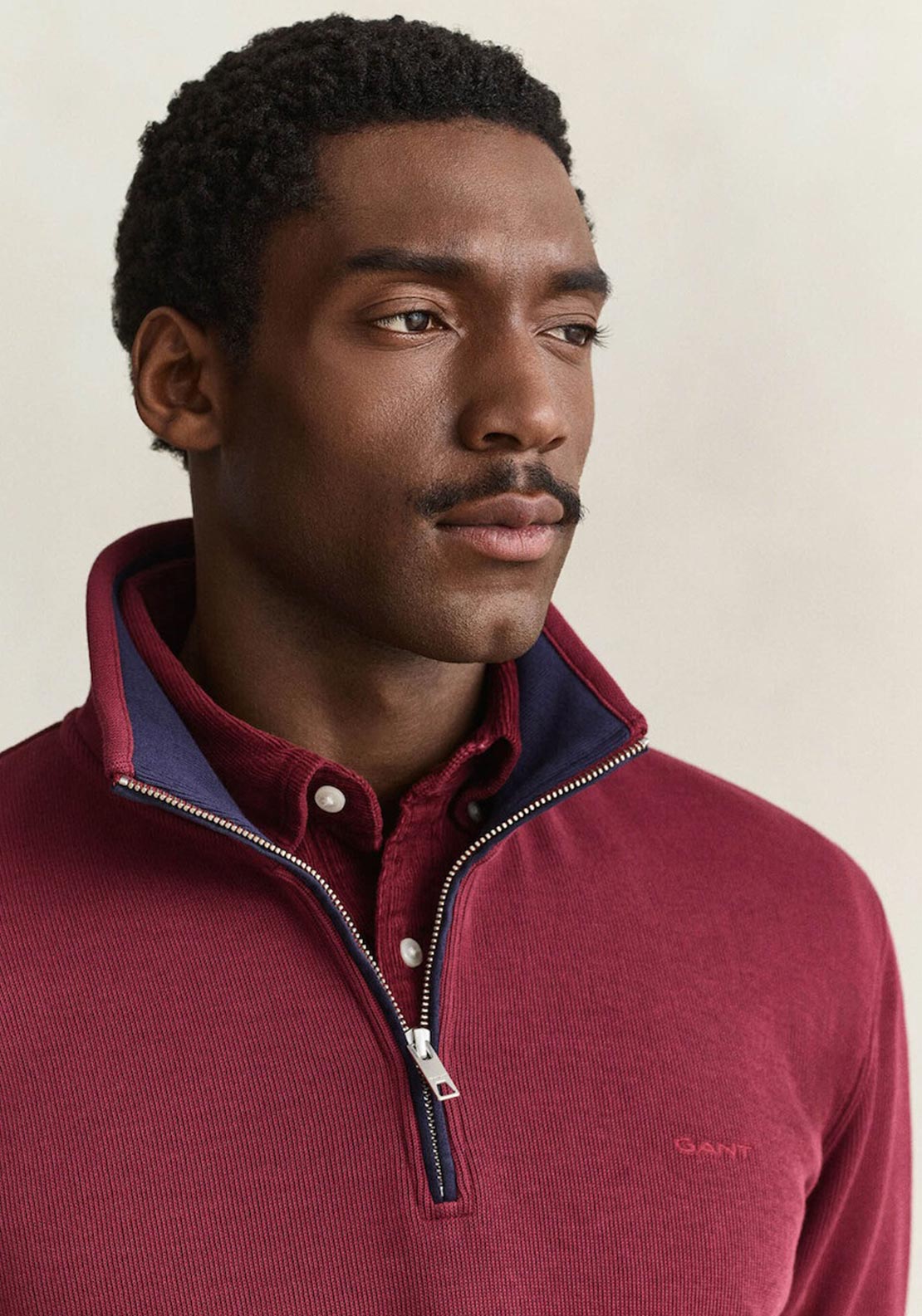 Gant Sacker Rib Half Zip Sweatshirt, Deep Grape Wine