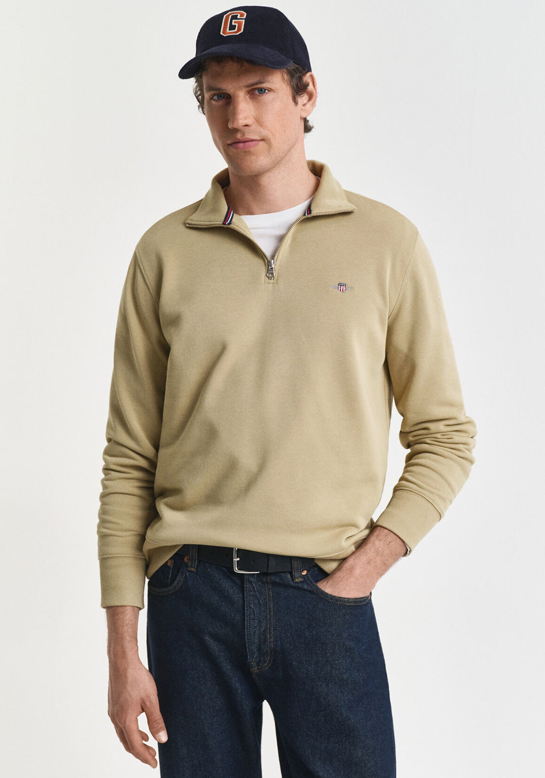 Gant Sheild Half Zip Sweatshirt, Beige