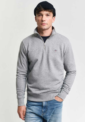 Gant Shield Half Zip Sweatshirt, Grey Melange