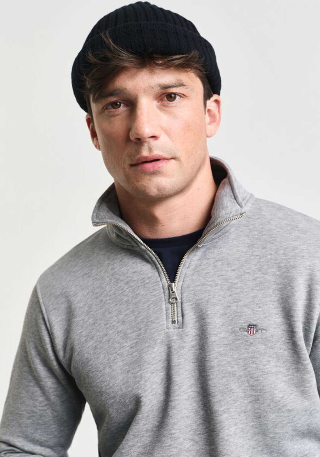 Gant Shield Half Zip Sweatshirt, Grey Melange