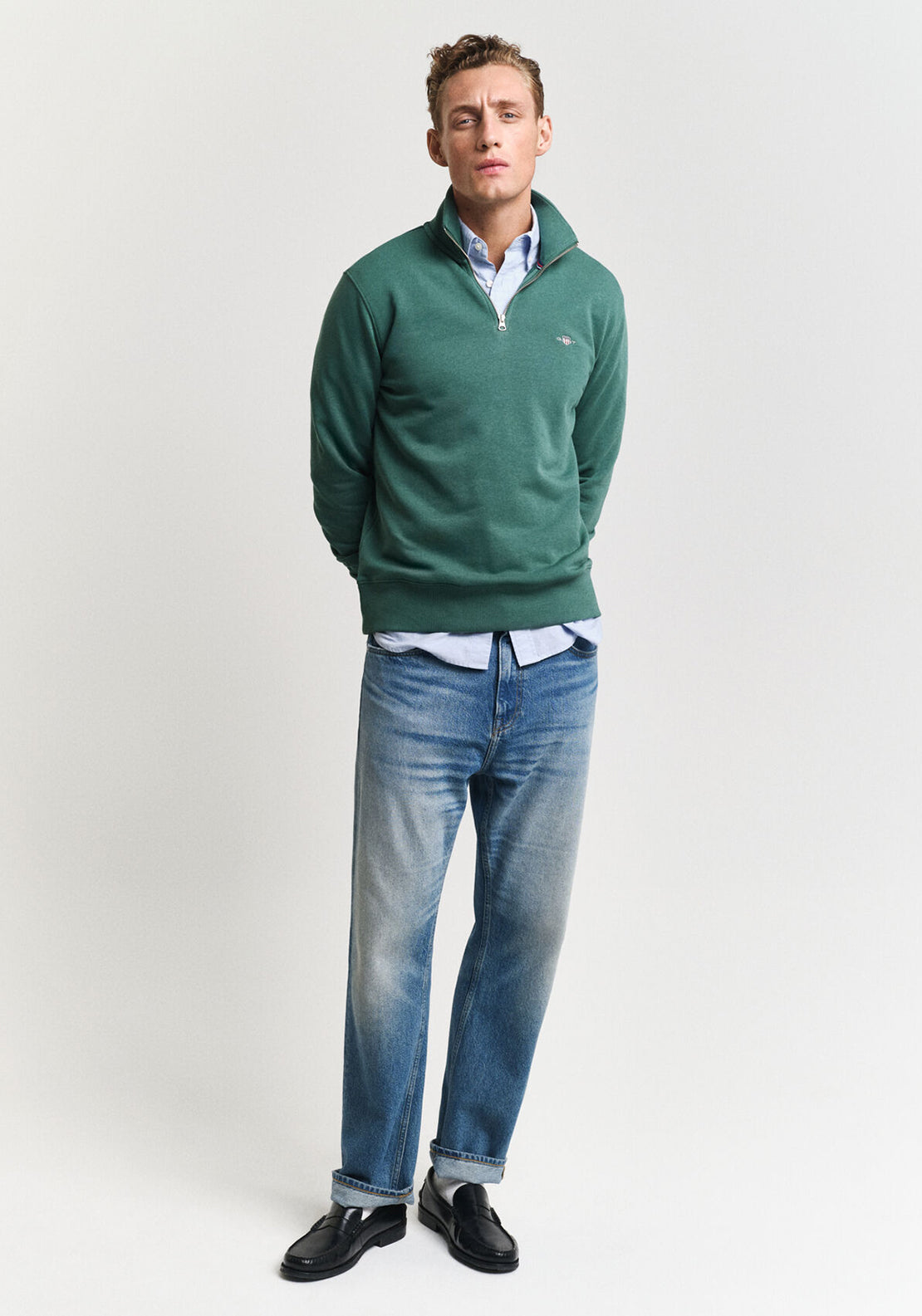 Gant Shield Half Zip Sweatshirt, Woody Green