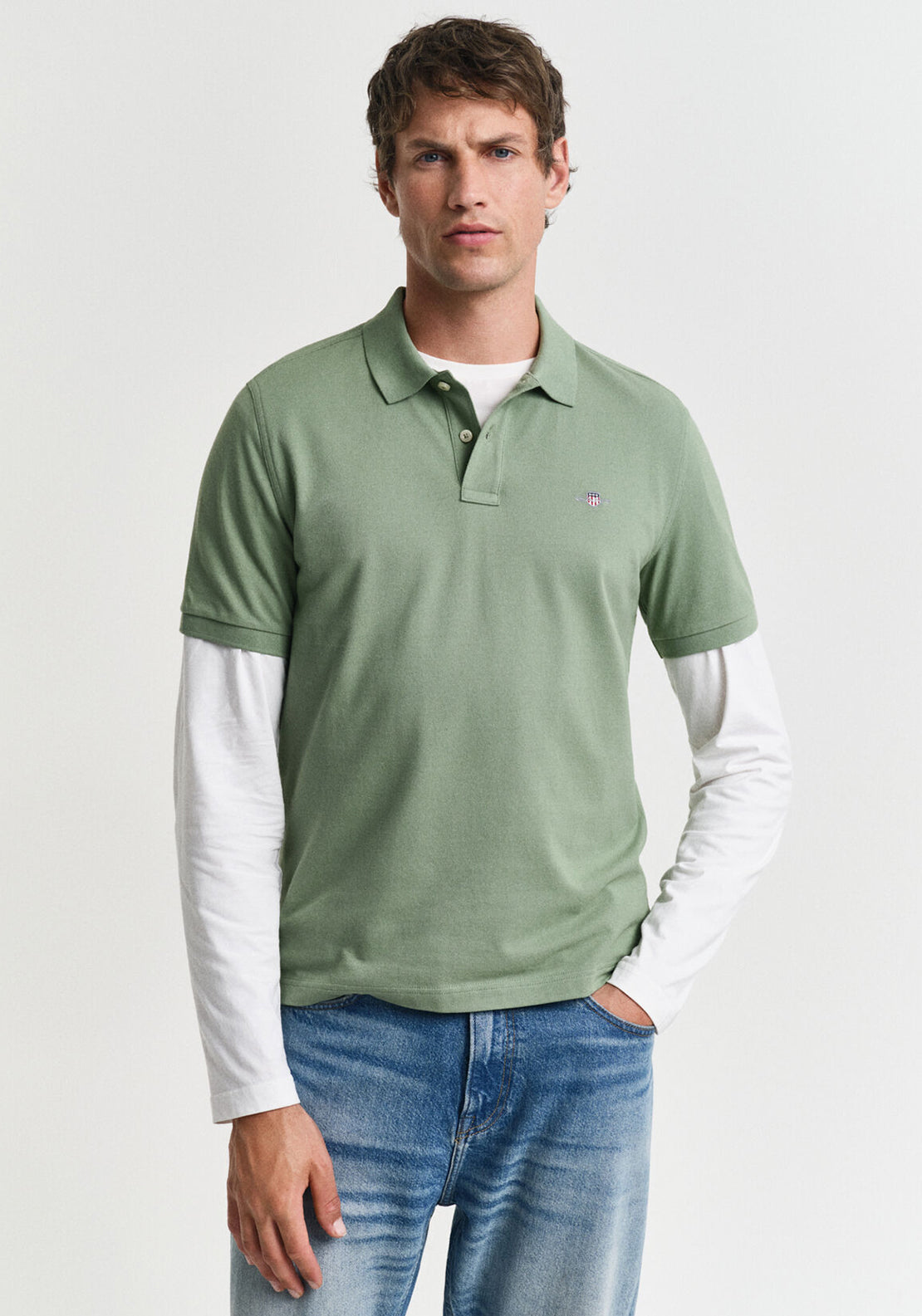 Gant Shield Pique Polo Shirt, Kalamata Green