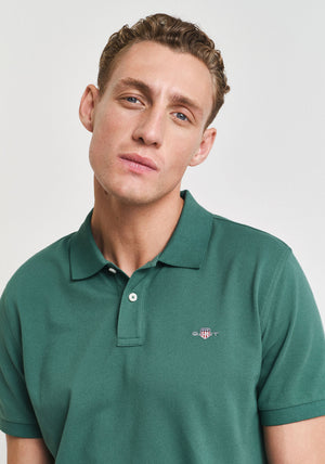 Gant Shield Pique Polo Shirt, Woody Green