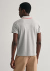 Gant Striped Contrast Collar Pique Polo Shirt, Grey Melange