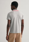 Gant Striped Contrast Collar Pique Polo Shirt, Grey Melange