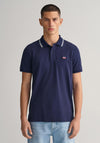 Gant Striped Contrast Collar Pique Polo Shirt, Evening Blue