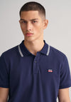 Gant Striped Contrast Collar Pique Polo Shirt, Evening Blue