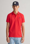 Gant Striped Contrast Collar Pique Polo Shirt, Bright Red