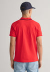 Gant Striped Contrast Collar Pique Polo Shirt, Bright Red